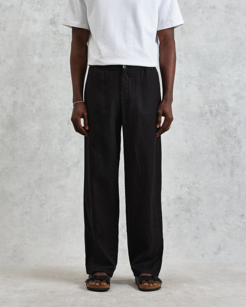 wax london Glencoe - Washed Black Linen Trousers