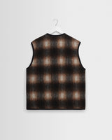 wax london men's GOWER GILET ELM WOOL BLEND CHECK BROWN / BLACK