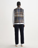 wax london men's Gower - Oatmeal And Multicolour Check Wool Gilet
