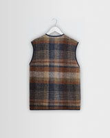 wax london men's Gower - Oatmeal And Multicolour Check Wool Gilet