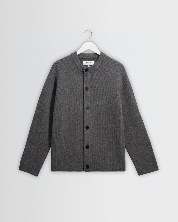 wax london men's Granby - Grey Ribbed Wool Cardigan