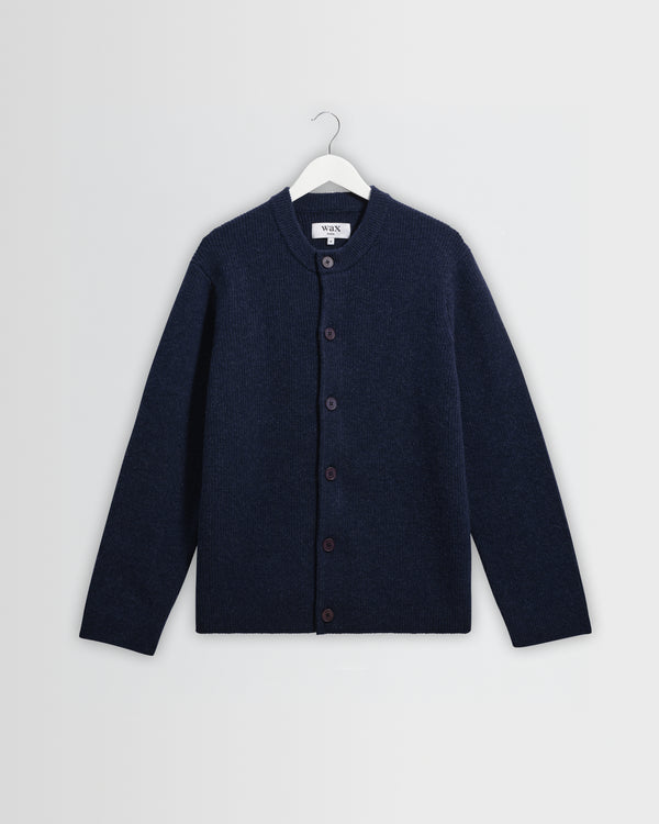 wax london men's Granby - Navy Ribbed Wool Cardigan