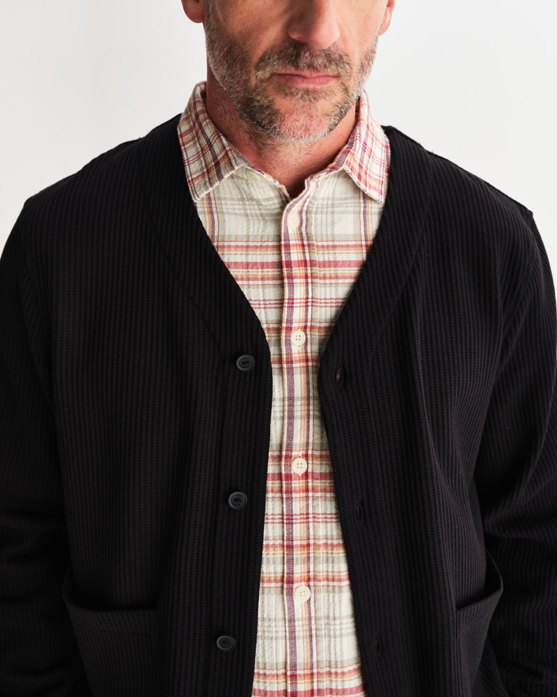 wax london men's Guildford - Black Structured Waffle Cardigan