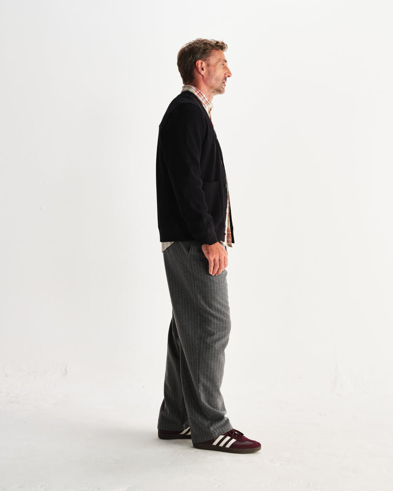 wax london men's Guildford - Black Structured Waffle Cardigan