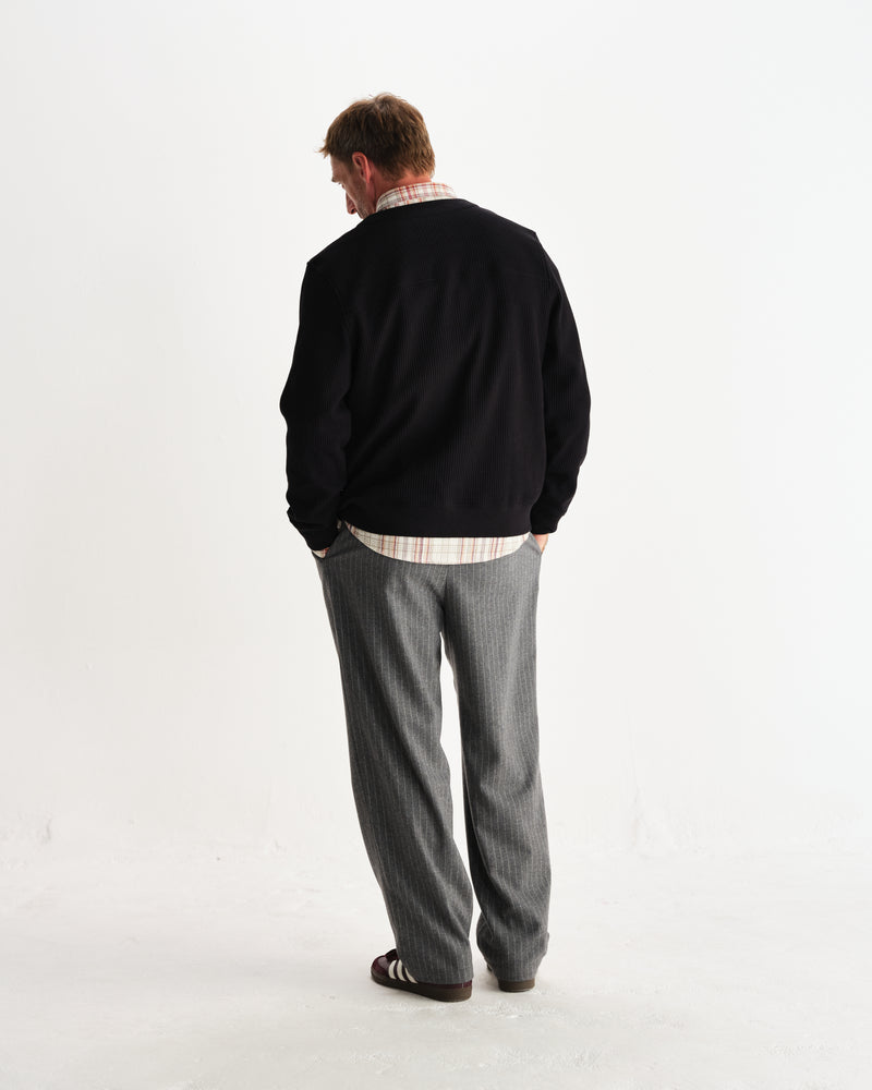 wax london men's Guildford - Black Structured Waffle Cardigan