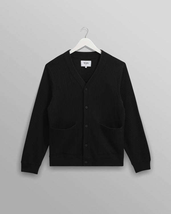 wax london men's Guildford - Black Structured Waffle Cardigan