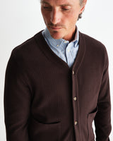 wax london men's Guildford - Dark Brown Structured Waffle Cardigan