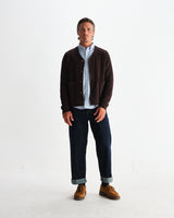 wax london men's Guildford - Dark Brown Structured Waffle Cardigan