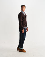 wax london men's Guildford - Dark Brown Structured Waffle Cardigan