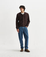 wax london men's Guildford - Dark Brown Structured Waffle Cardigan