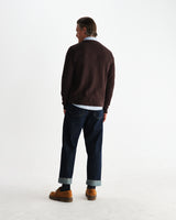 wax london men's Guildford - Dark Brown Structured Waffle Cardigan