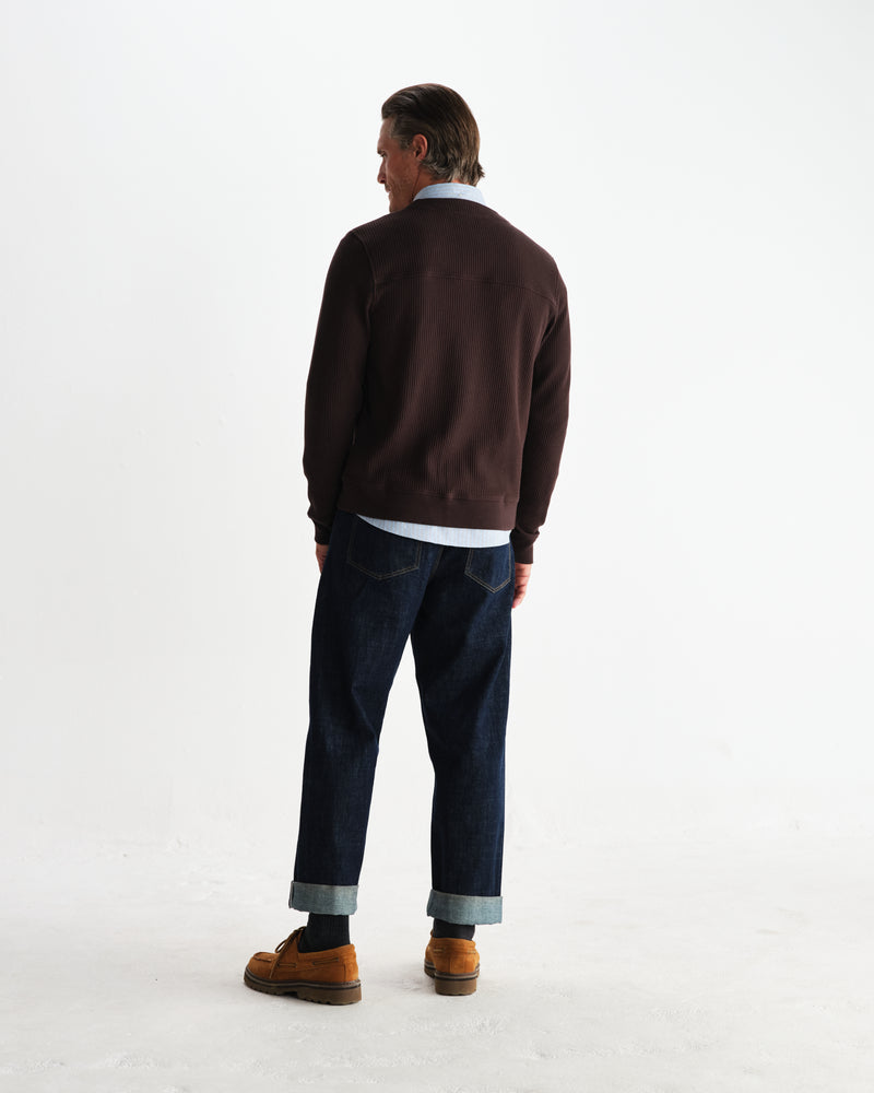 wax london men's Guildford - Dark Brown Structured Waffle Cardigan