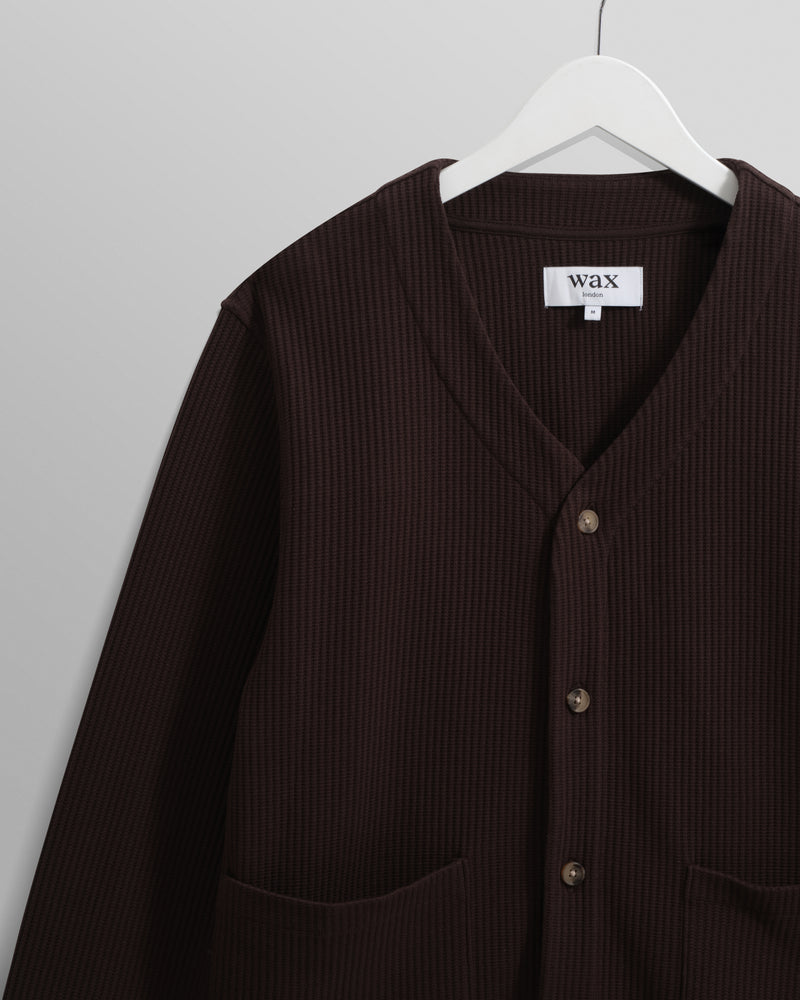 wax london men's Guildford - Dark Brown Structured Waffle Cardigan