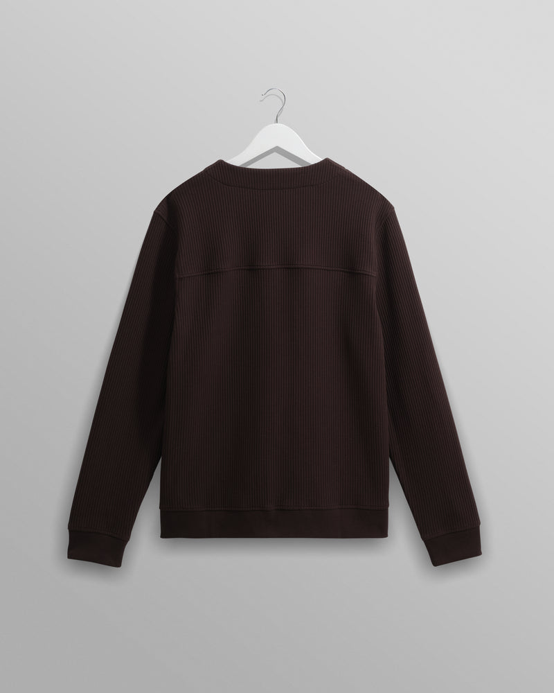 wax london men's Guildford - Dark Brown Structured Waffle Cardigan