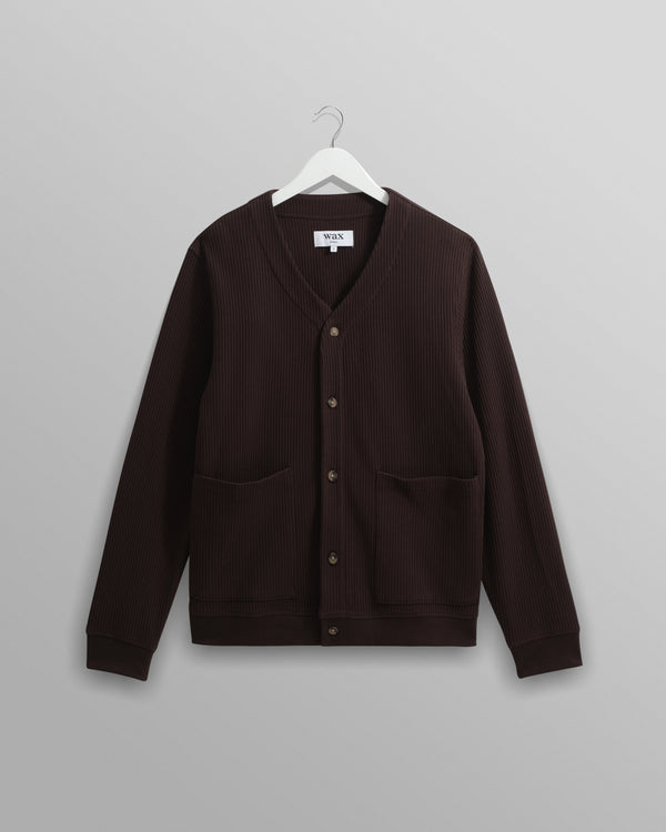 wax london men's Guildford - Dark Brown Structured Waffle Cardigan