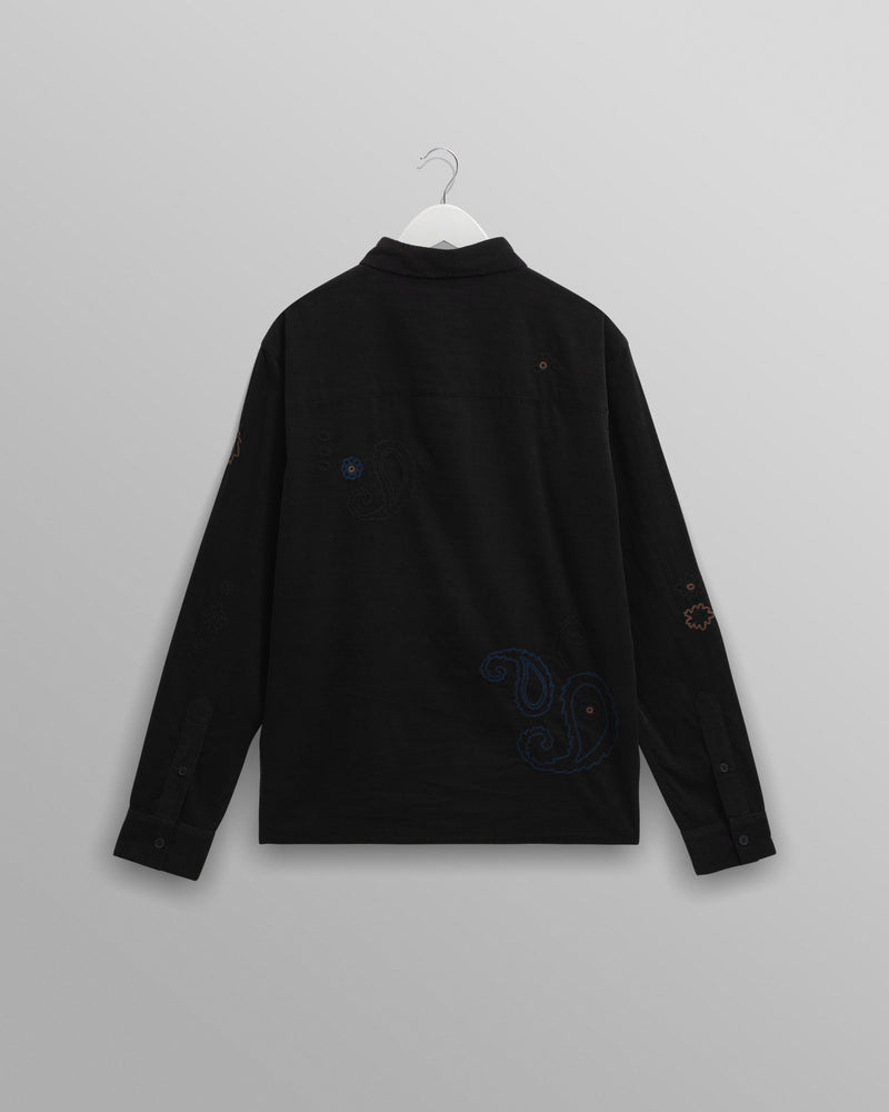 wax london men's Halcomb - Black And Multicolour Applique Corduroy Shirt