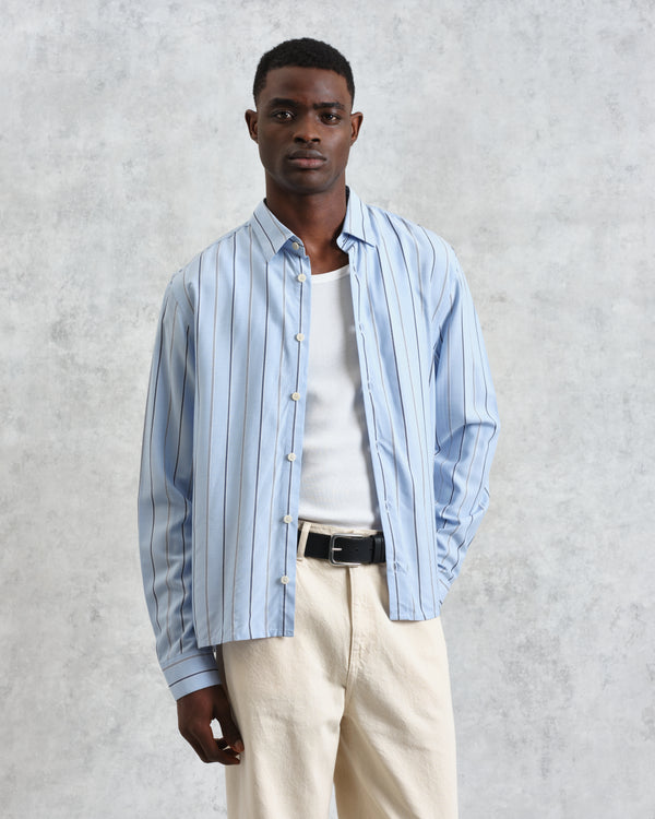 wax london men's Halcomb - Blue Stripe Viscose Shirt