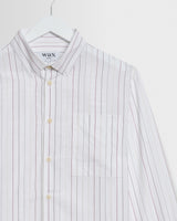 wax london men's Halcomb - Ecru And Multicolour Stripe Cotton Shirt