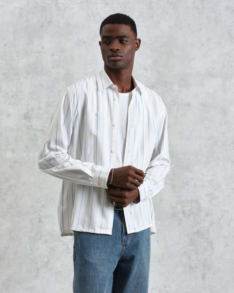 wax london men's Halcomb - Ecru Stripe Viscose Shirt