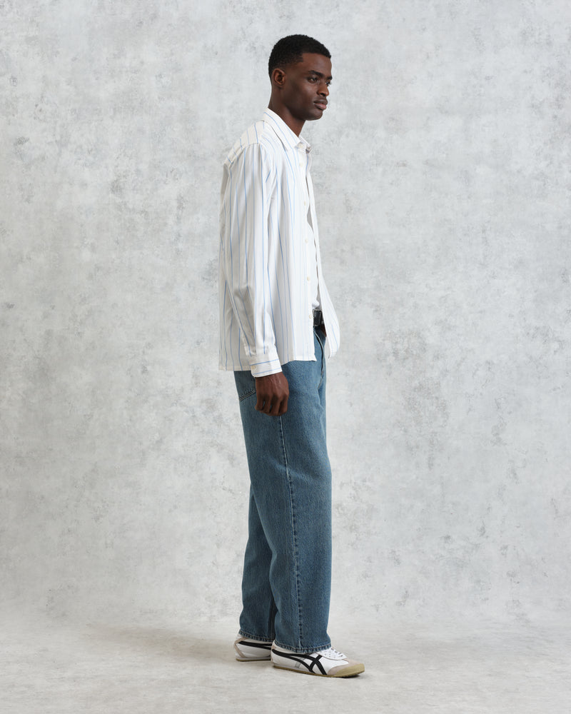 wax london men's Halcomb - Ecru Stripe Viscose Shirt