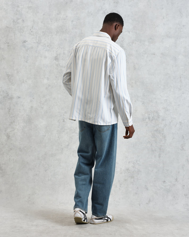 wax london men's Halcomb - Ecru Stripe Viscose Shirt