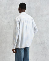 wax london men's Halcomb - Ecru Stripe Viscose Shirt