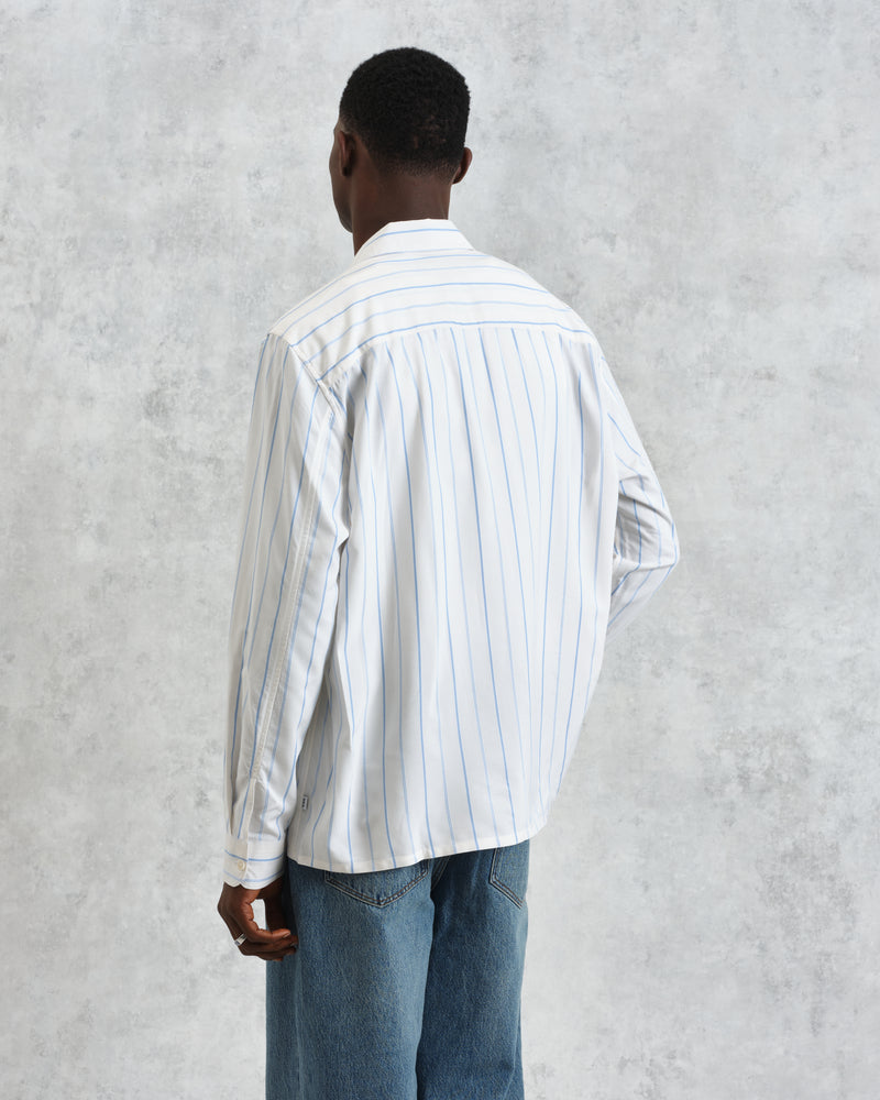 wax london men's Halcomb - Ecru Stripe Viscose Shirt
