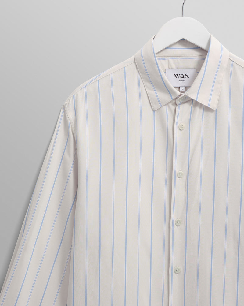wax london men's Halcomb - Ecru Stripe Viscose Shirt