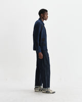 wax london men's Halcomb - Navy Herringbone Cotton Applique Shirt