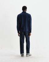 wax london men's Halcomb - Navy Herringbone Cotton Applique Shirt