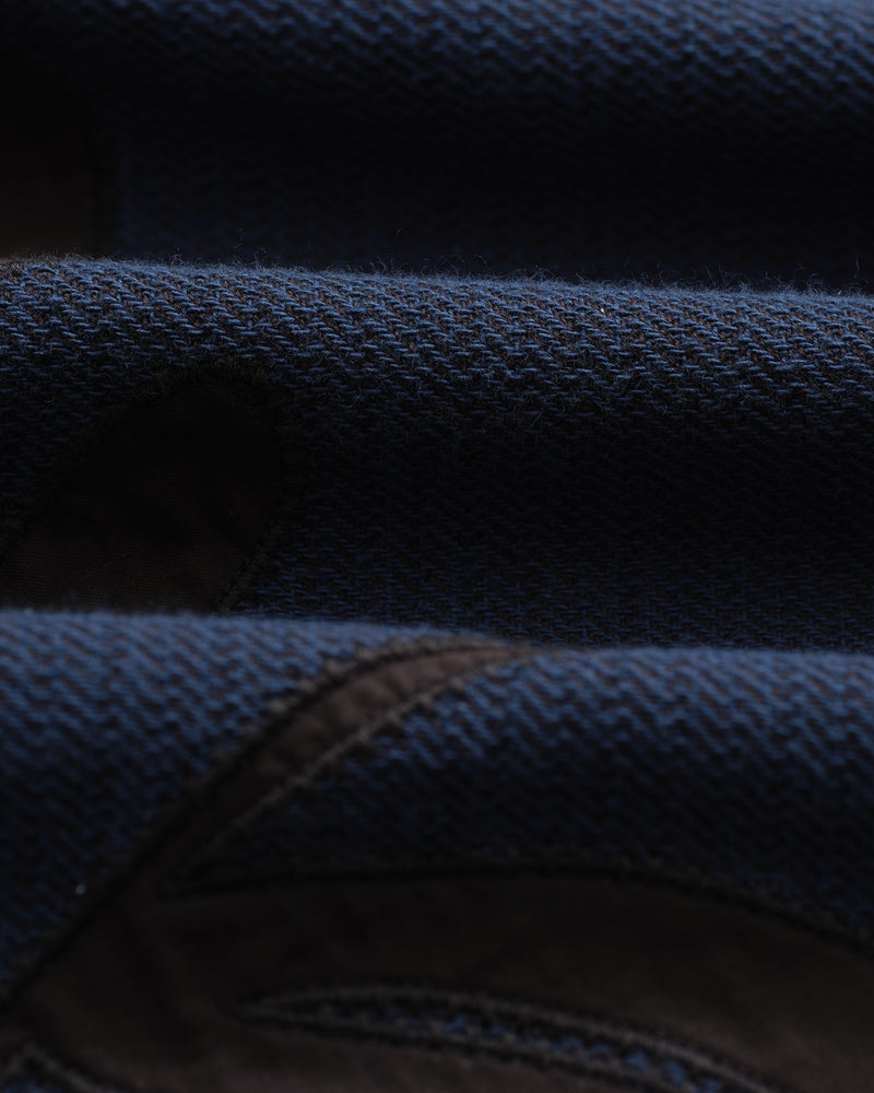 wax london men's Halcomb - Navy Herringbone Cotton Applique Shirt