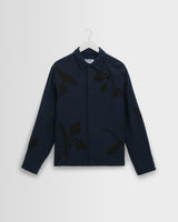 wax london men's Halcomb - Navy Herringbone Cotton Applique Shirt