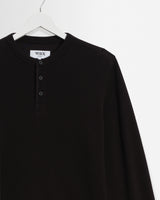 wax london men's Halton - Black Waffle Long-Sleeve Henley T-Shirt