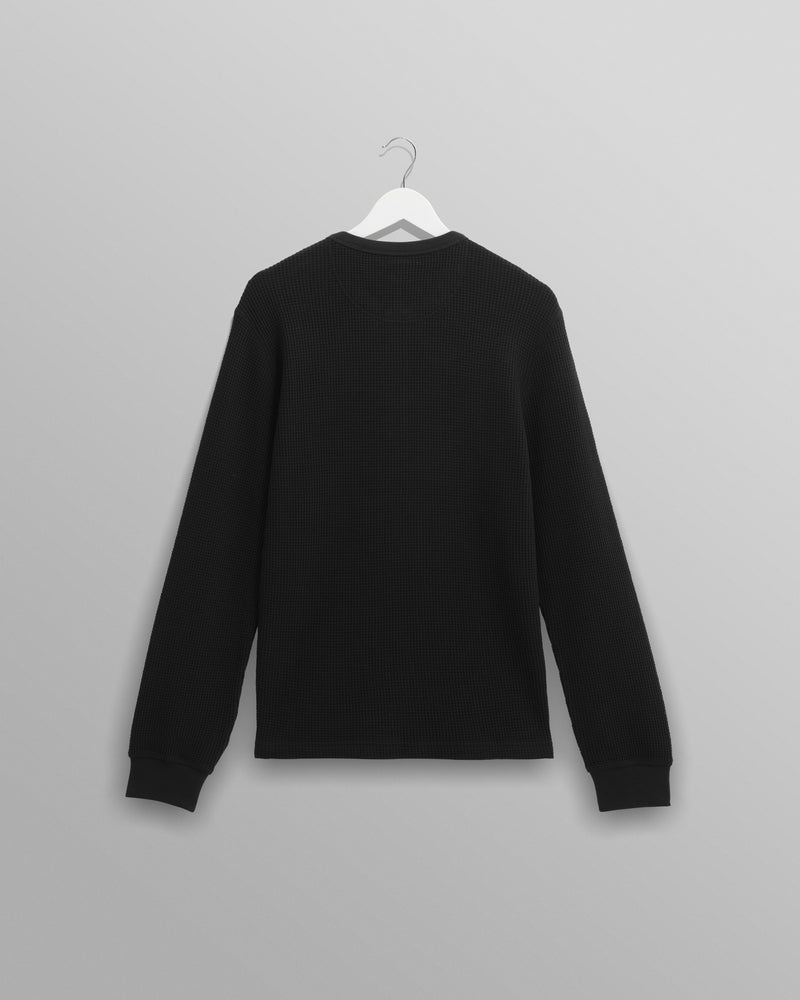 wax london Halton - Black Waffle Long-Sleeve Henley T-Shirt