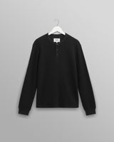 wax london Halton - Black Waffle Long-Sleeve Henley T-Shirt