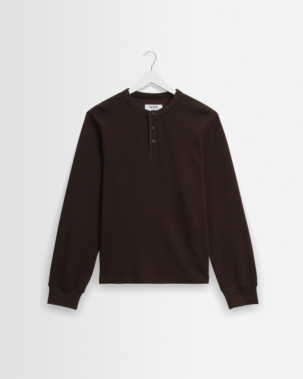 Wax London Halton Dark Brown Waffle Long Sleeve Henley T Shirt