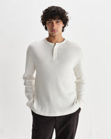 wax london men's Halton - Ecru Waffle Long-Sleeve Henley T-Shirt
