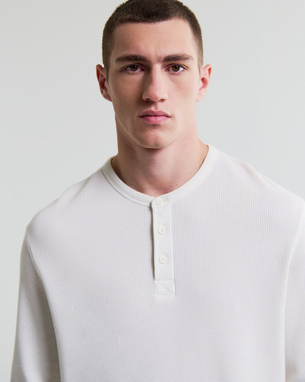 wax london men's Halton - Ecru Waffle Long-Sleeve Henley T-Shirt