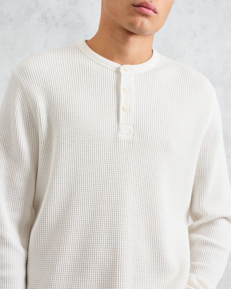 wax london Halton - Ecru Waffle Long-Sleeve Henley T-Shirt