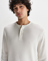 wax london men's Halton - Ecru Waffle Long-Sleeve Henley T-Shirt
