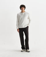 wax london men's Halton - Ecru Waffle Long-Sleeve Henley T-Shirt