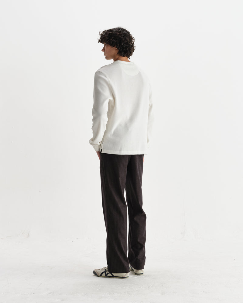 wax london men's Halton - Ecru Waffle Long-Sleeve Henley T-Shirt