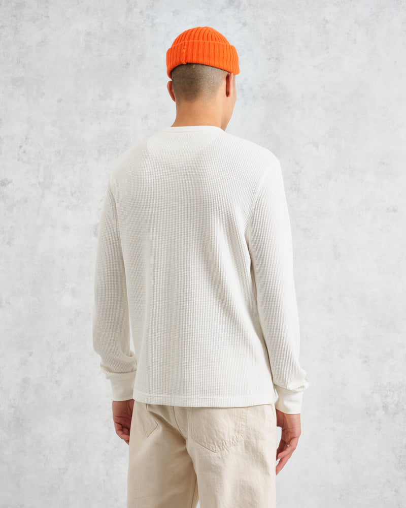 wax london Halton - Ecru Waffle Long-Sleeve Henley T-Shirt