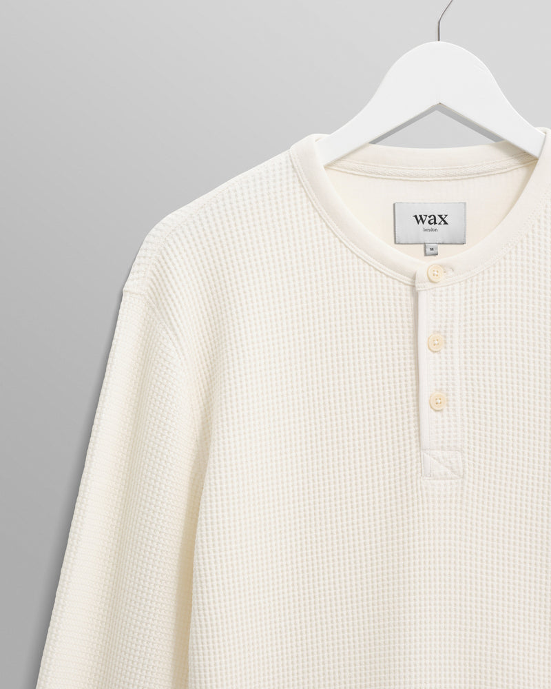 wax london Halton - Ecru Waffle Long-Sleeve Henley T-Shirt