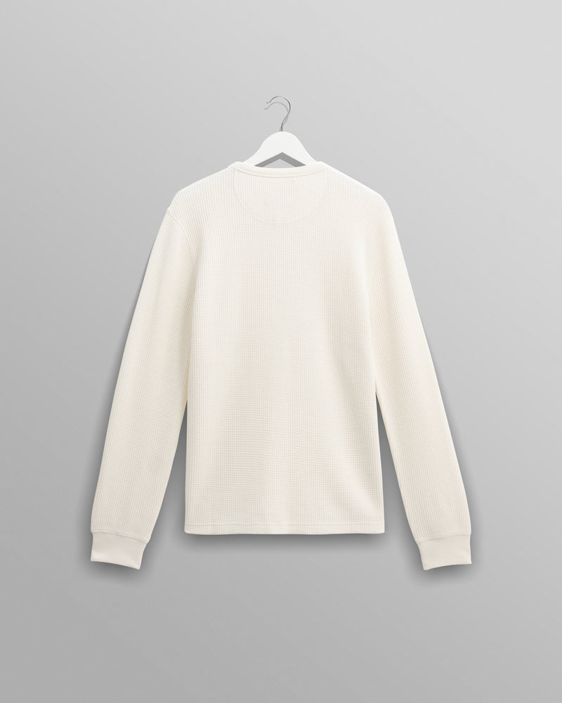 wax london Halton - Ecru Waffle Long-Sleeve Henley T-Shirt