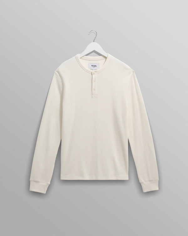 wax london men's Halton - Ecru Waffle Long-Sleeve Henley T-Shirt