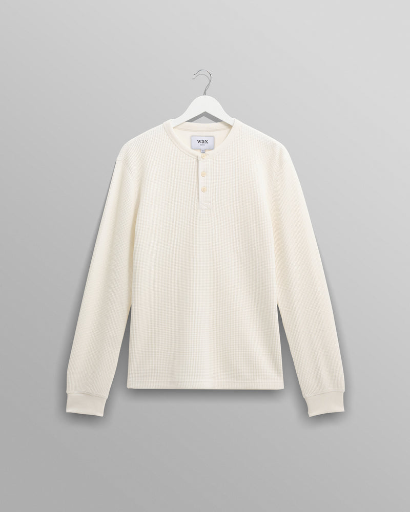 wax london Halton - Ecru Waffle Long-Sleeve Henley T-Shirt