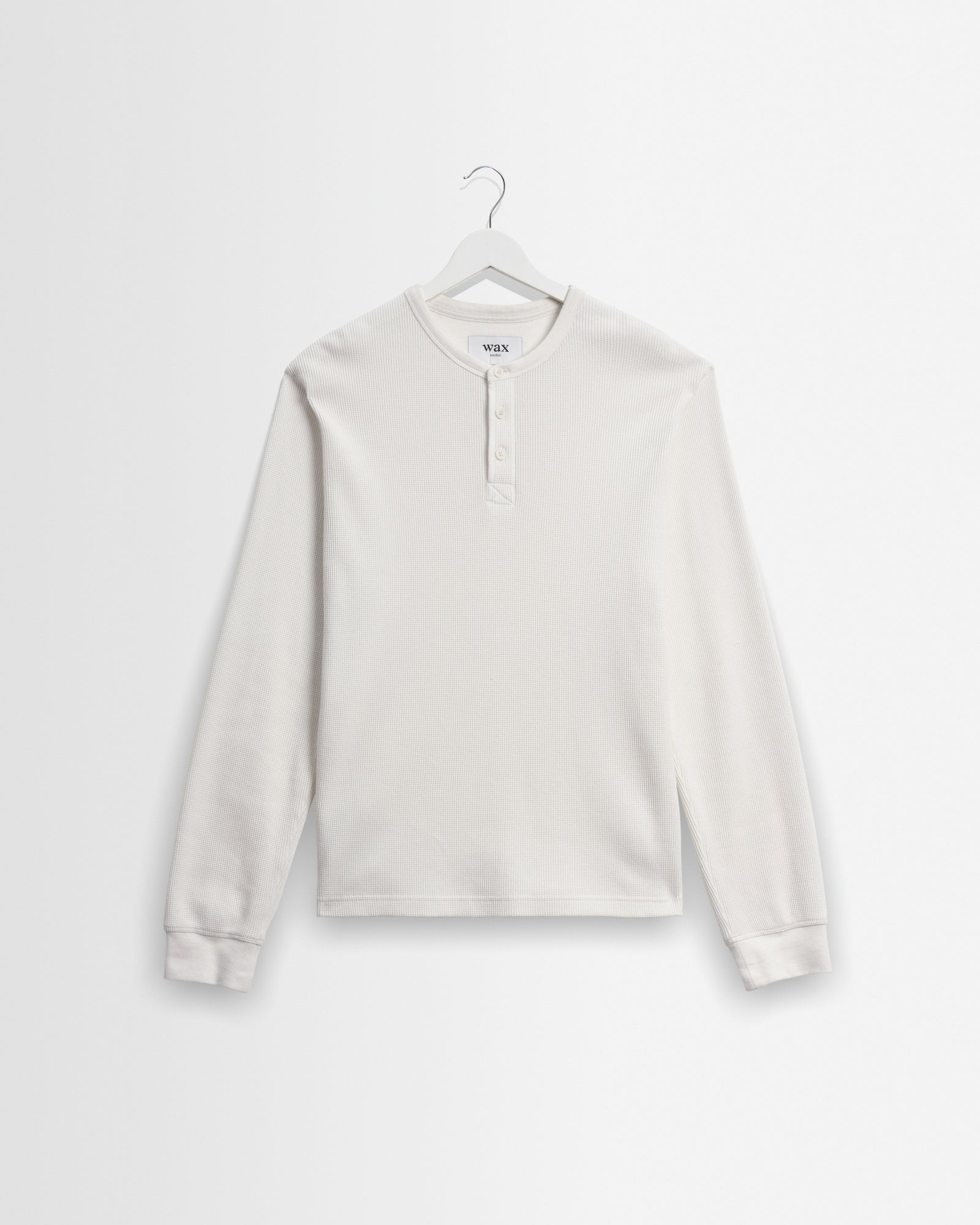 Men's Ecru Waffle Long-Sleeve Henley T-Shirt | Wax London