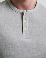 wax london men's Halton - Grey Waffle Long-Sleeve Henley T-Shirt