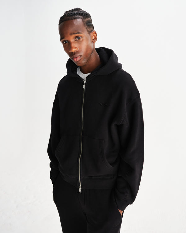 wax london men's Harris - Black Embroidered Logo Loopback Cotton Hoodie